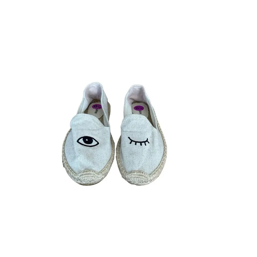 Soludos White Canvas Eye Embroidered Espadrilles